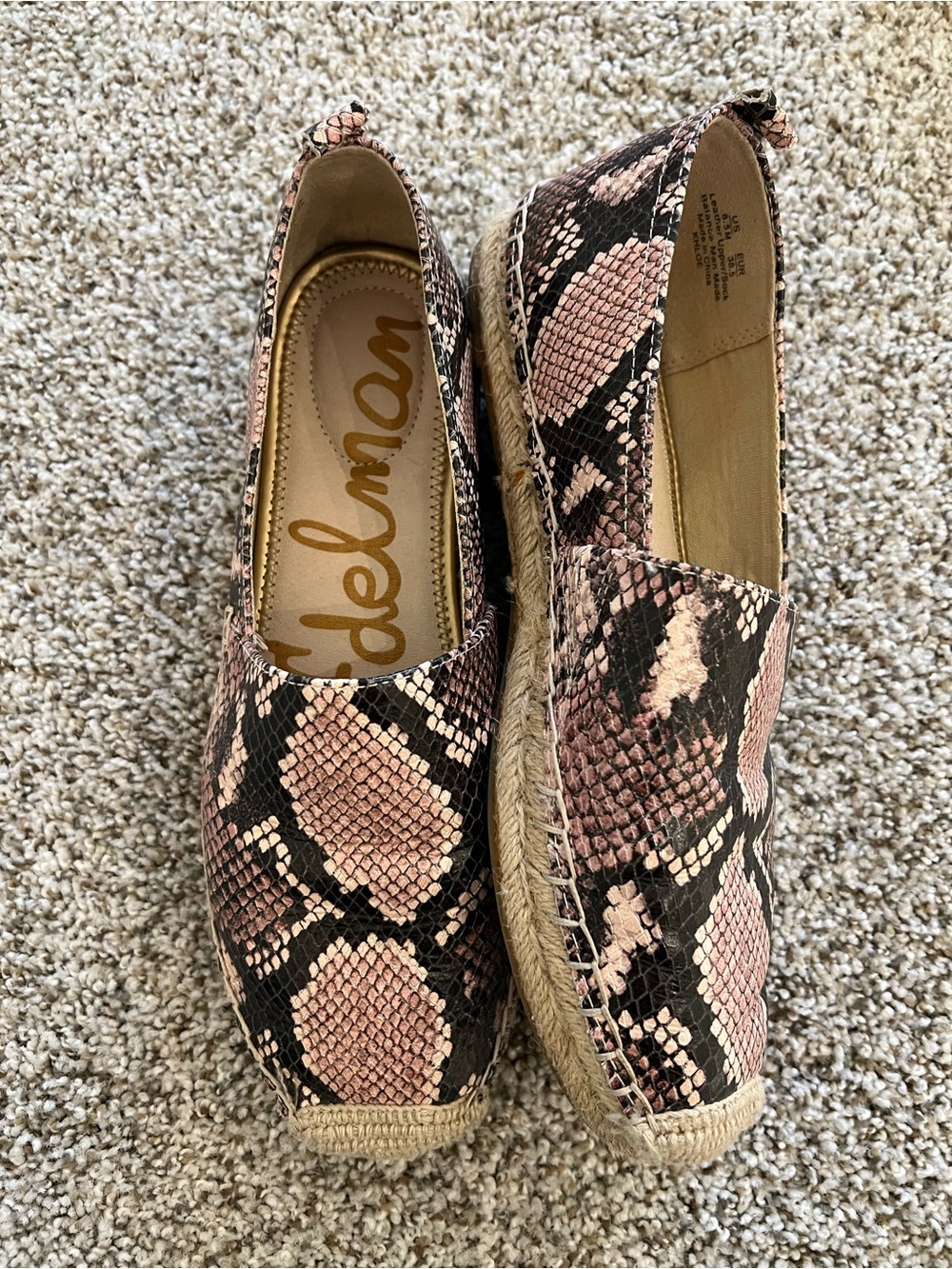 Sam Edelman Pink and Black Snakeskin Printed Espadrilles